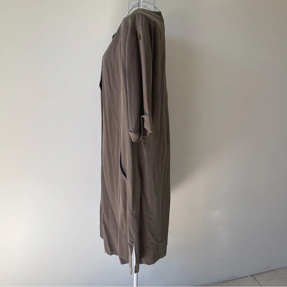 J Jill 3/4 sleeve quarter button silk pockets midi dress olive green size XS - Picture 3 of 11